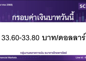 ค่าเงินบาทวันนี้เคลื่อนไหวในกรอบ 33.60-33.80 บาท/ดอลลาร์