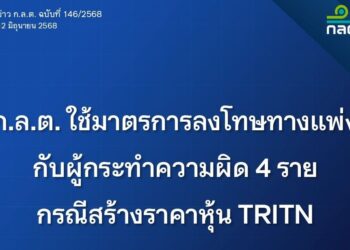 ก.ล.ต. ลงโทษทางแพ่งกับผู้กระทำความผิด 4 ราย กรณีสร้างราคาหุ้น TRITN