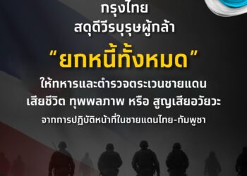 กรุงไทย ยกหนี้ให้ทหารและตชด.ที่พลีชีพปกป้องอธิปไตยชายแดนไทย–กัมพูชา