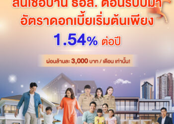 ธอส. ชู 5 สินเชื่อเด่น หนุนคนไทยมีบ้านต้อนรับปีม้า ดอกเบี้ยเริ่มต้นเพียง 1.54% ต่อปี ผ่อนเพียงล้านละ 3,000 บาทเท่านั้น!