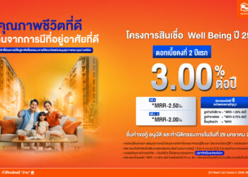 สินเชื่อ Well Being “ธอส” ดอกเบี้ย 2 ปีแรกเพียง3.00 % ต่อปีเท่านั้น