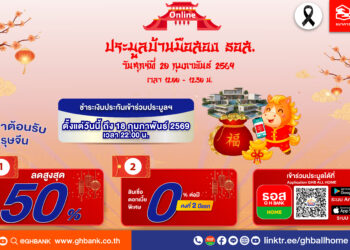 ธอส. ชูดอกเบี้ย 0% ต่อปี พร้อมส่วนลดพิเศษสูงสุด 50% กับงานประมูลบ้านมือสองออนไลน์ 20 ก.พ.69