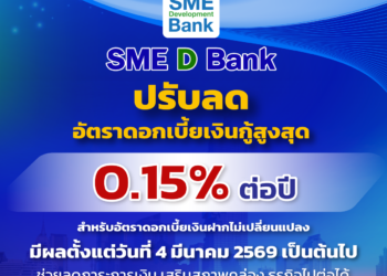 SME D Bank ขานรับนโยบาย ธปท. ปรับลดดอกเบี้ยสูงสุด 0.15%