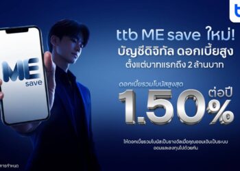 ทีทีบี  เปิดตัวบัญชีดิจิทัลรูปแบบใหม่ ‘ttb ME save’ ดอกสูงตั้งแต่บาทแรกถึง 2ล้านมถอนเมื่อไหร่ก็ได้