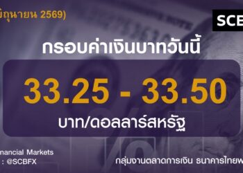 ค่าเงินบาทวันนี้เคลื่อนไหวในกรอบ 33.25-33.50 บาท/ดอลลาร์