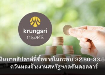 เงินบาทสัปดาห์นี้ซื้อขายในกรอบ 32.80-33.50 ควันหลงจ้างงานสหรัฐฯกดดันดอลลาร์