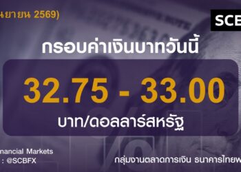 ค่าเงินบาทวันนี้เคลื่อนไหวในกรอบ 32.75-33.00 บาท/ดอลลาร์